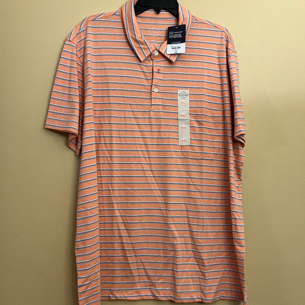 St. John's Bay Men's classic fit short sleeve pocket Polo Shirt, peach, SZ XXL